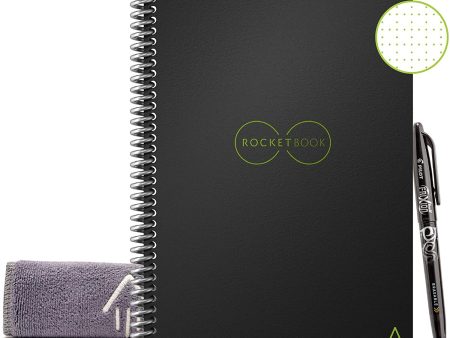 Rocketbook Everlast Smart Reusable Notebook with Pen and Microfiber Cloth, Executive Size, Black For Discount